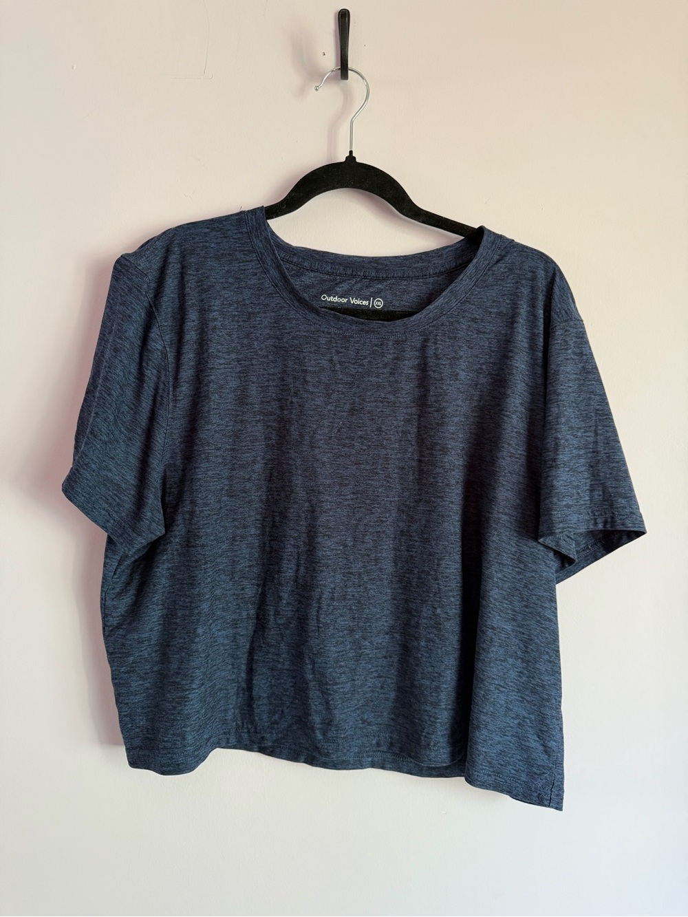 Outdoor Voices Cloudknit Heathered Navy Cropped Tee XXL